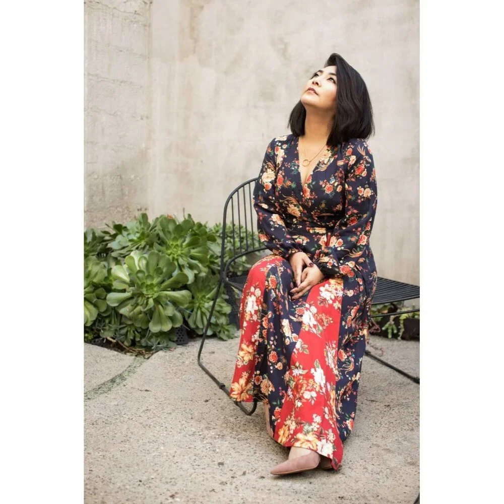 Farm Rio Wrap Gracia Dress Navy Floral Maxi 1X $275 - Picture 2 of 10